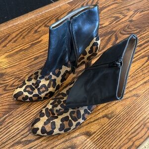 Chicos Women’s Leopard Ankle Boots Tan Black Calf Fur Size 9.5 Leather